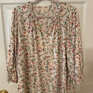 MELLODAY Cream and Pink Puff Sleeve Blouse